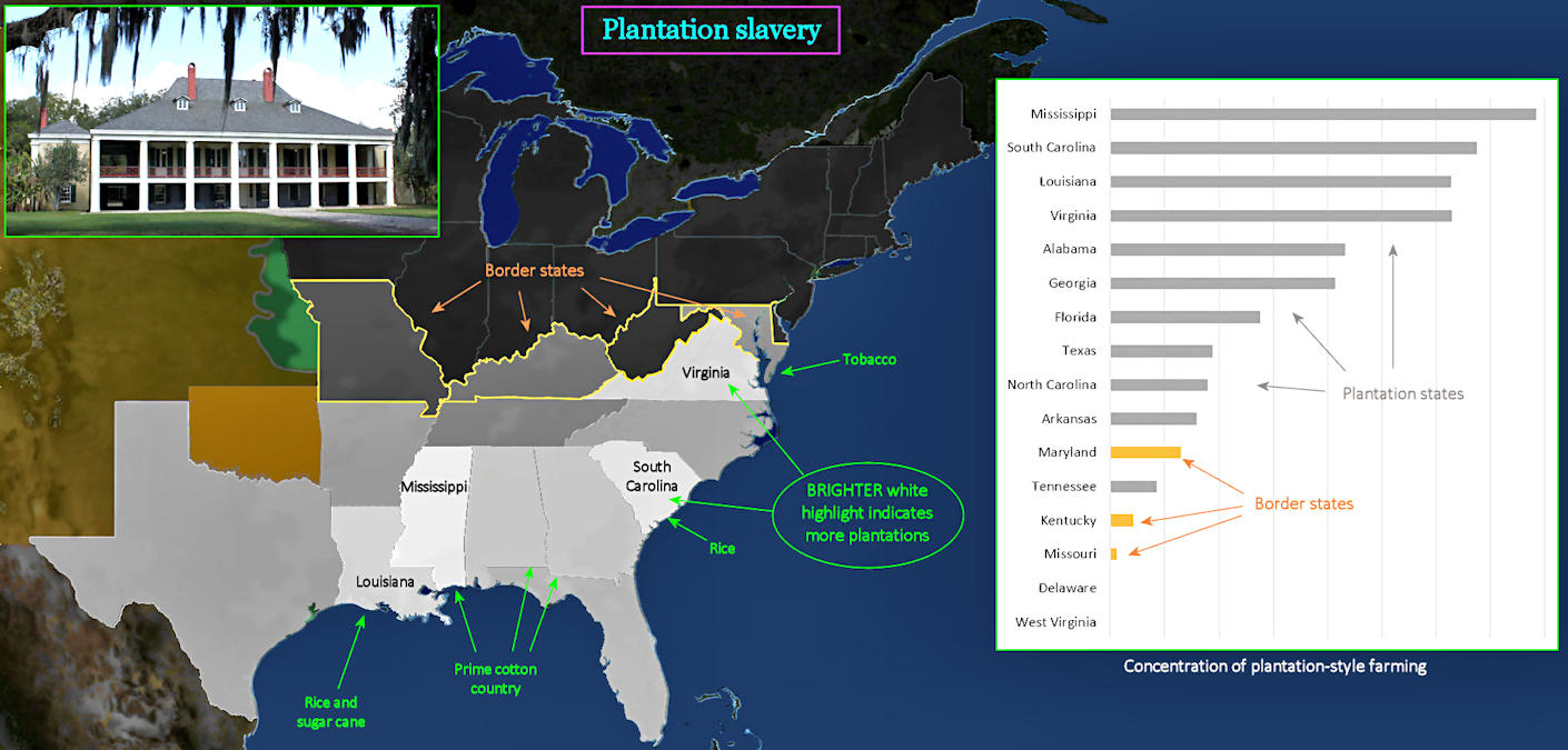 Plantation slavery, 1850 map